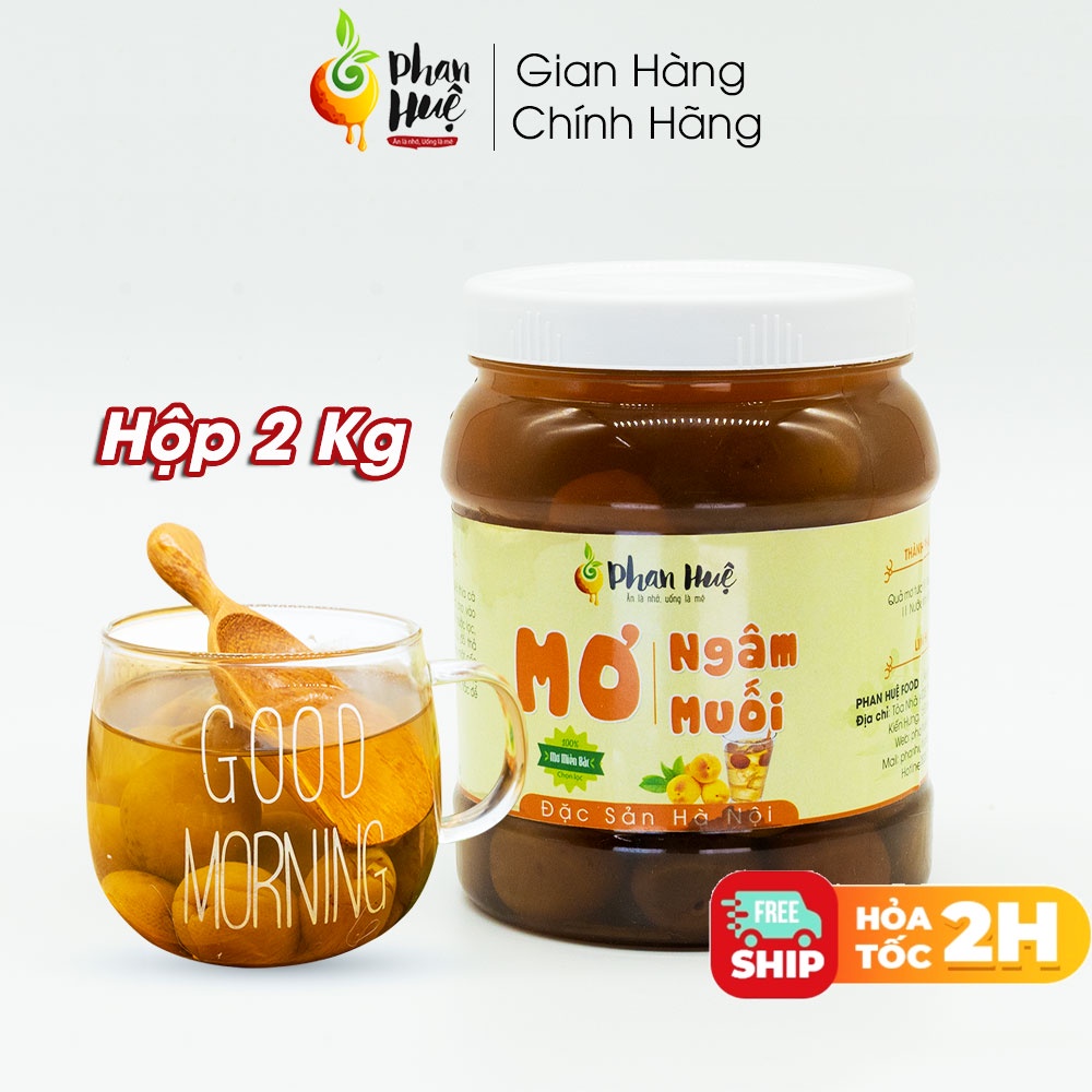 Mơ ngâm muối Hà Nội Phan Huệ hộp 2Kg. Vị chua mặn. Hỗ trợ giải nhiệt. Đặc sản Hà Nội.