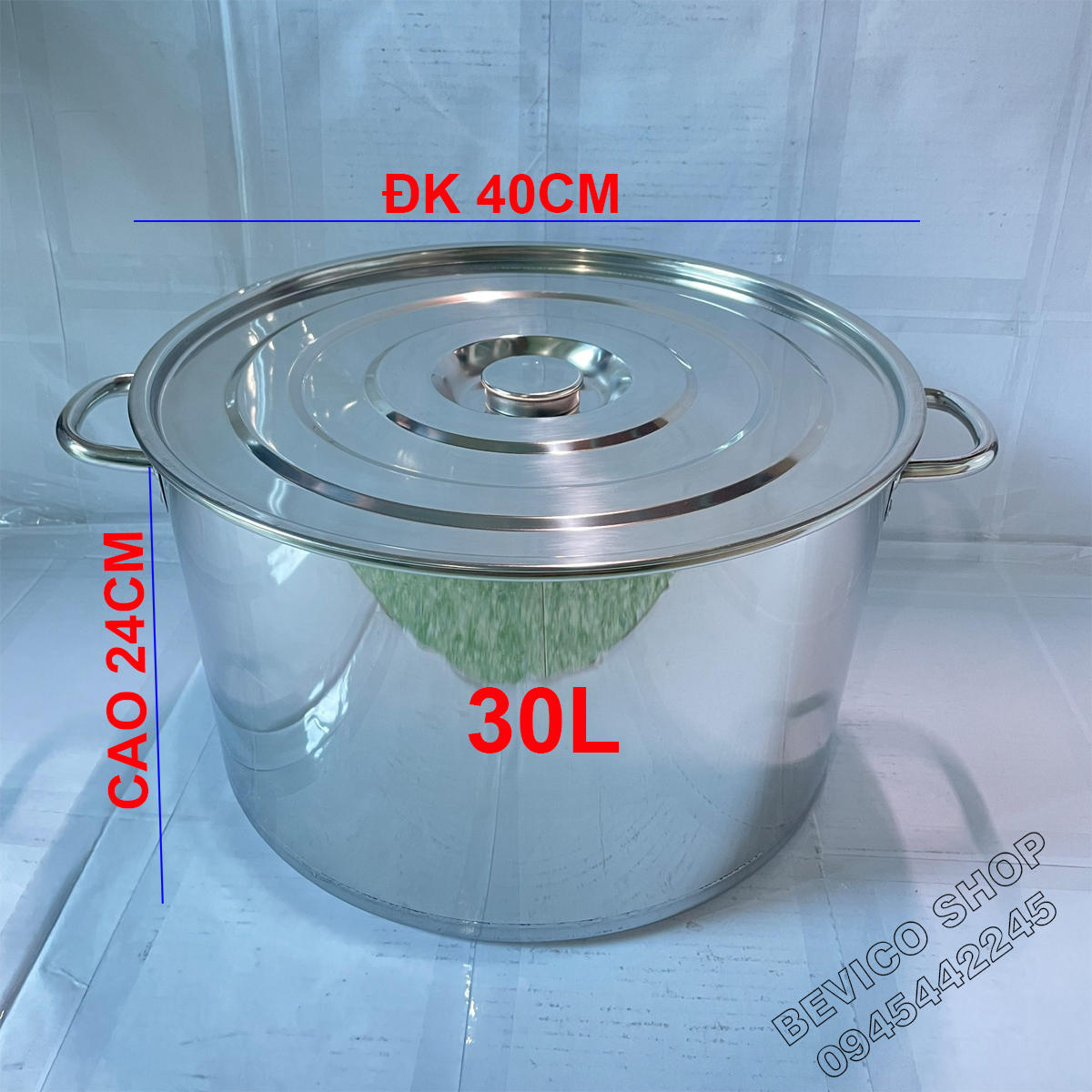 Nồi inox lớn thân thấp 50cm/55l 45cm/40l 40cm/30l 35cm/20l 30cm/15l ( nồi nấu súp hầm xương luộc gà 