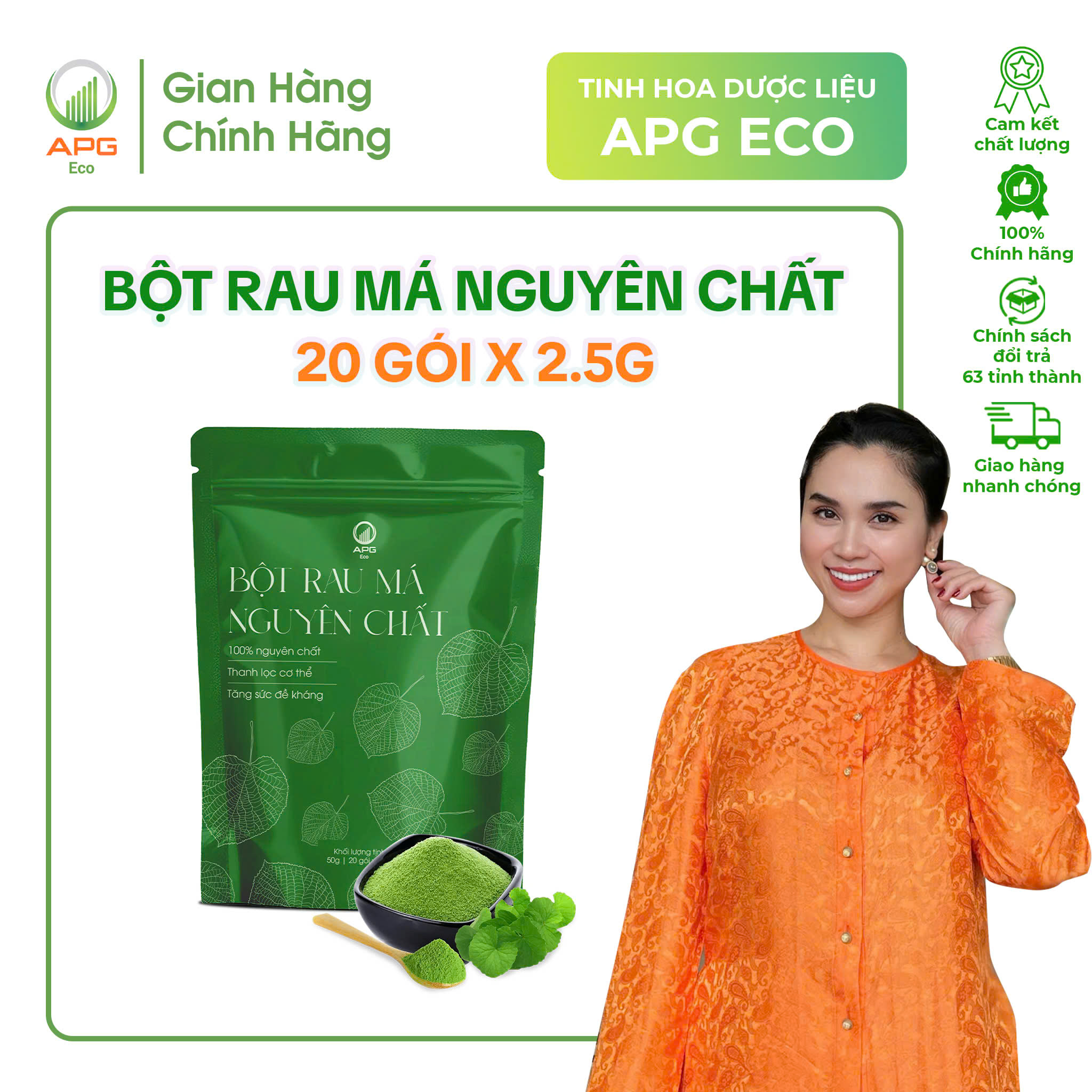 Bột Rau Má Nguyên Chất APG ECO Quy cách túi 2.5g x 20gói