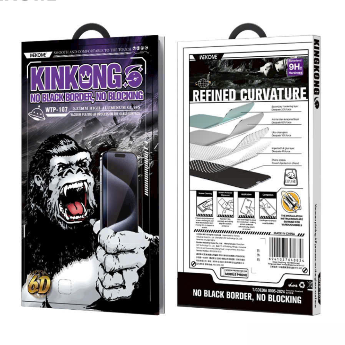 Kính Cường Lực Trong Suốt Không Viền Đen King Kong 6D Wekome WTP-107