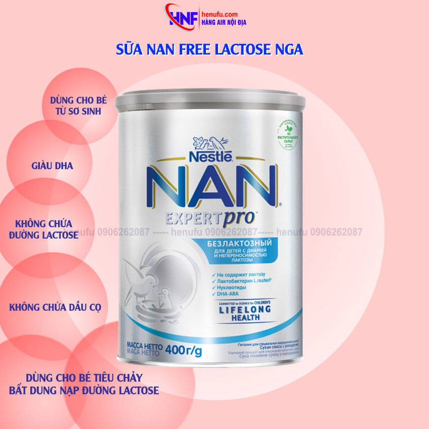 Sữa bột Nan Al 110 Nan free lactose Nga dành cho bé tiêu chảy và bất dung nạp từ sơ sinh 400g-lifesc