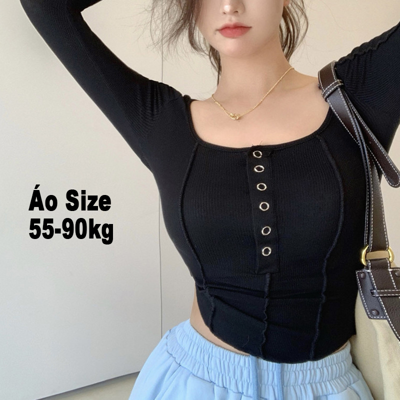 Áo croptop bigsize nữ tay dàicroptop tay dài bigsize vạt bầu 55-90kg Kita Fashion