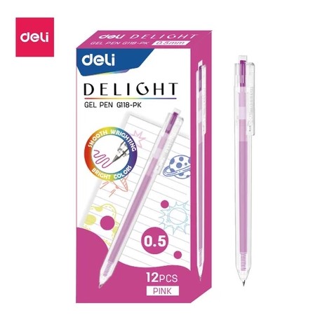 Hộp 12 cây bút gel nước Deli EG118 ngòi 0.5mm xinh xắn nhanh khô viết đều trơn tru nhiều mực