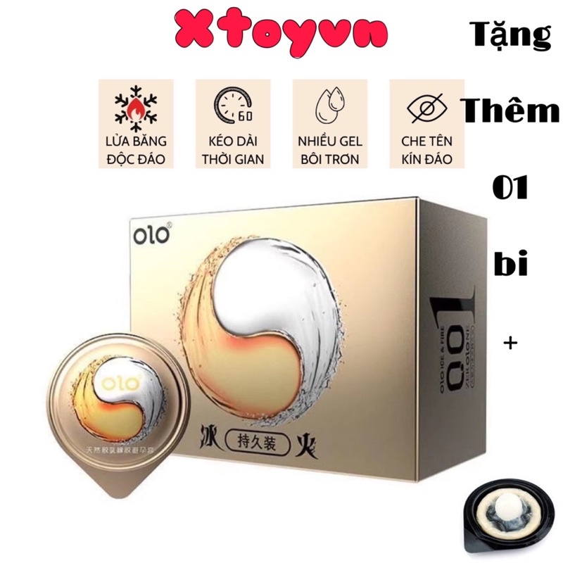 Bao Cao Su OLO 001 Vàng  Siêu Mỏng Tặng Kèm Bi Kéo Dài Thời Gian - Gốc Nước - Hộp 10 Bcs + 1 viên bi