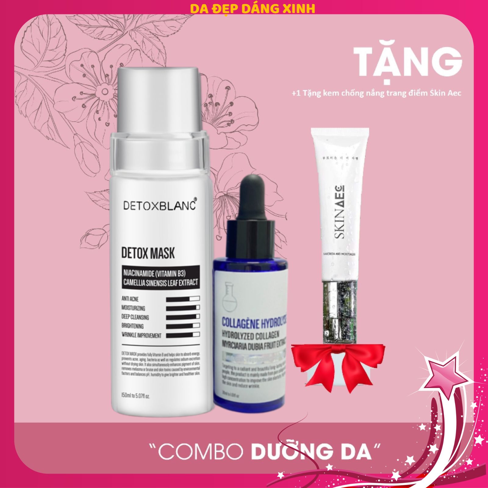 Bộ Đôi Xóa Tàn Nhàng Dưỡng Trắng Mịn Da Thu Nhỏ Lỗ Chân Lông Detox Blanc Tặng Kem Chống Nắng Dưỡng Ẩm Skin Aec 30Ml