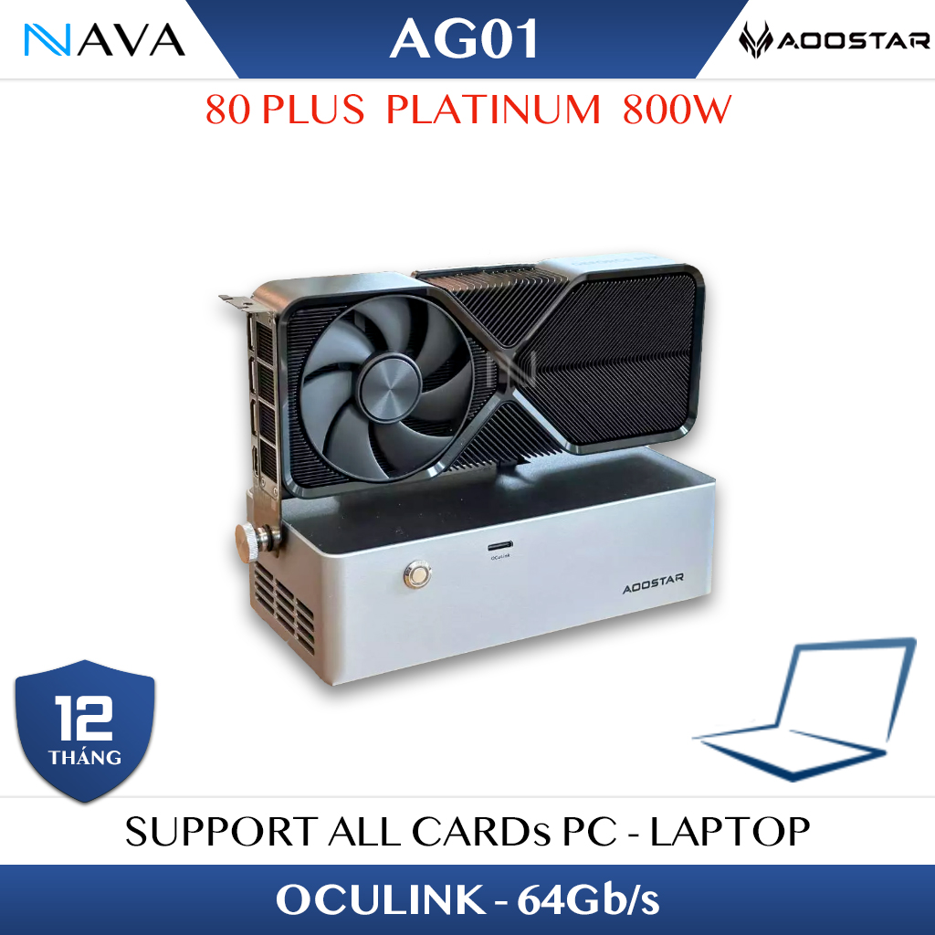 eGPU AooStar AG01/AG02 v2 Platinum 800W 80Plus Thunderbolt3/4 USB4 Oculink TGX nhôm đúc AG01S/AG02S