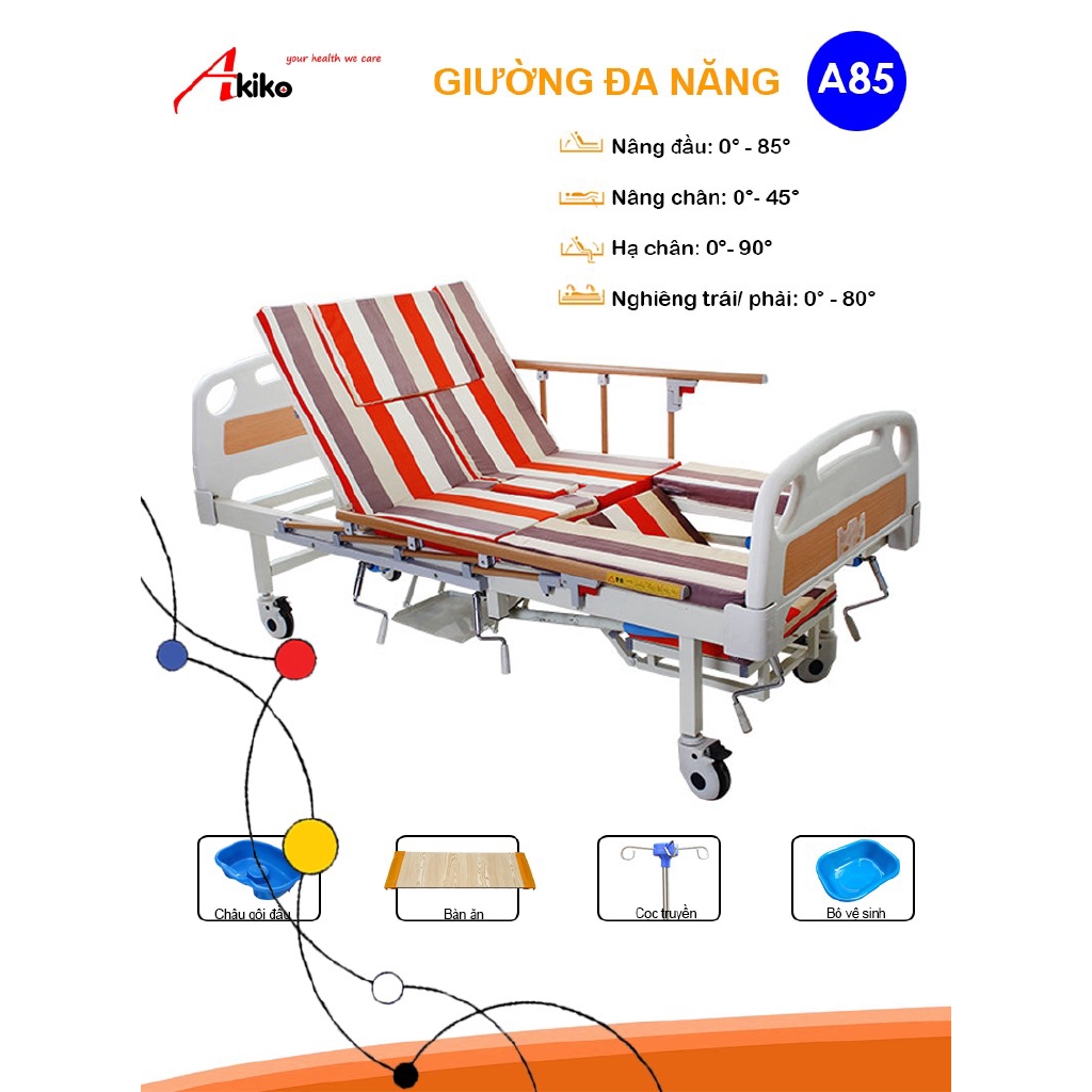 Giường Bệnh 5 Tay Quay Akiko A85 Đa Năng