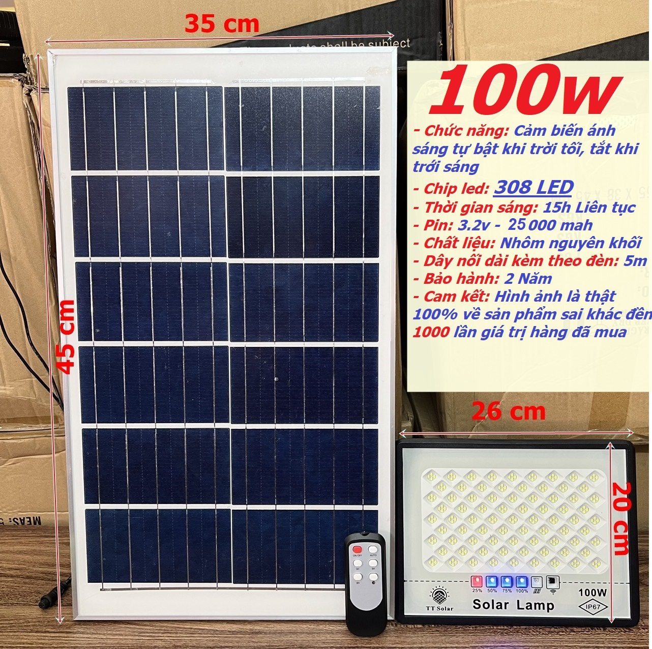 Đèn Năng Lượng Mặt Trời Đèn Led Chống Lóa Cao Cấp 2025 100W200W300w 500W Khung Nhôm Bảo hành 2 năm