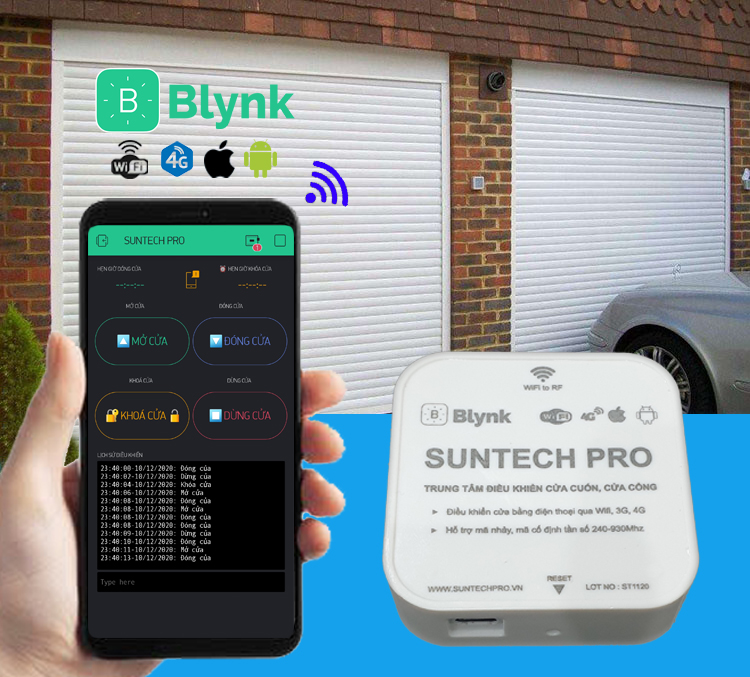 SUNTECH PRO-Bộ phát sóng điều khiển cửa cuốn bằng điện thoại kết nối wifi app Blynk