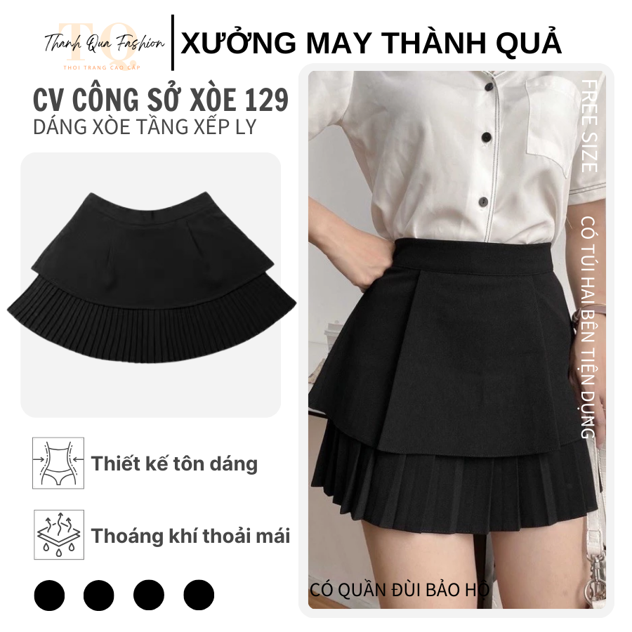 Chân Váy Xếp Ly 2 Tầng Có Quần Trong Chất Vải Mango Dày Dặn Có Túi Bên Hông Chân Váy Ngắn Xếp Ly 2 T