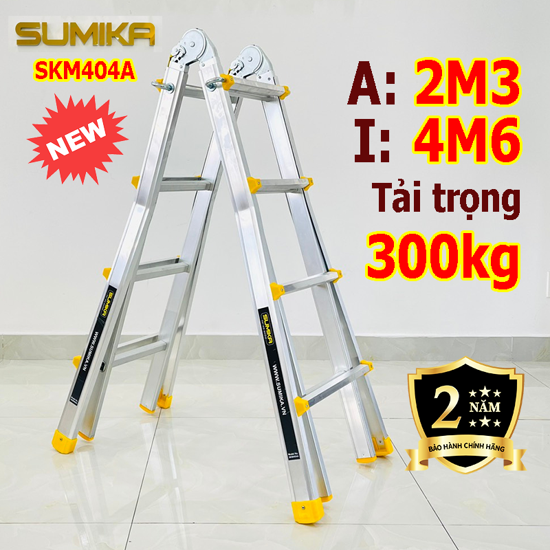 Thang nhôm chữ A rút lồng SUMIKA New SKM404A chiều cao chữ A 2m2 chiều cao chữ I 4m6. Thang nhôm gấp