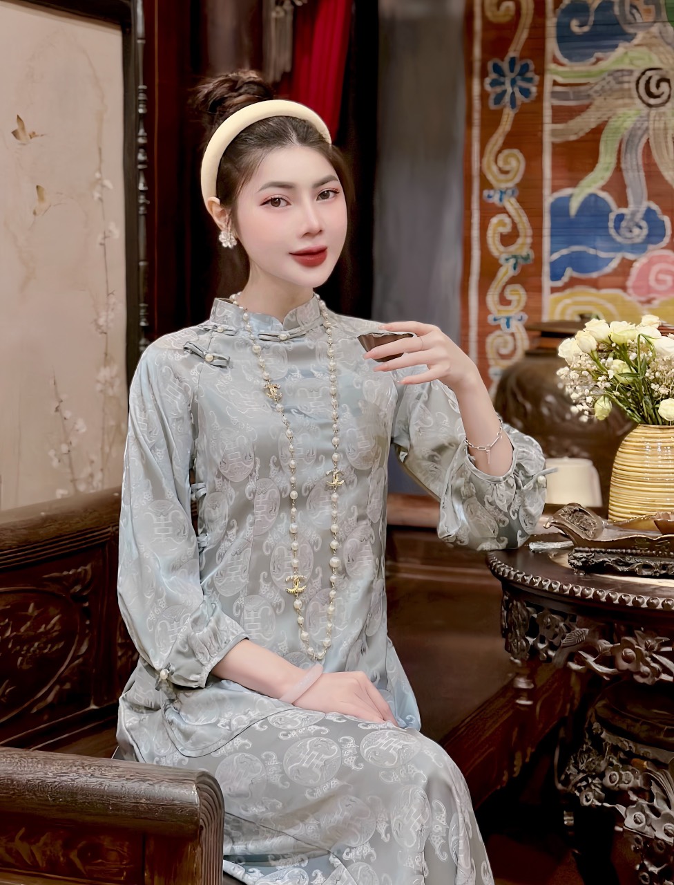 Pháp phục đi lễ TINH NHI lụa gấm chữ thọ sang trọng và thanh lịch PP125