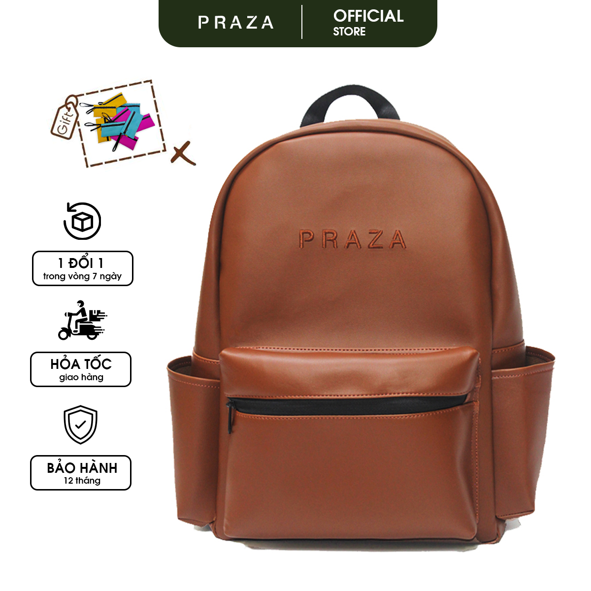 Balo Da Basic Thời Trang Cao Cấp PRAZA + (tặng ví phụ kiện V09) - BL201