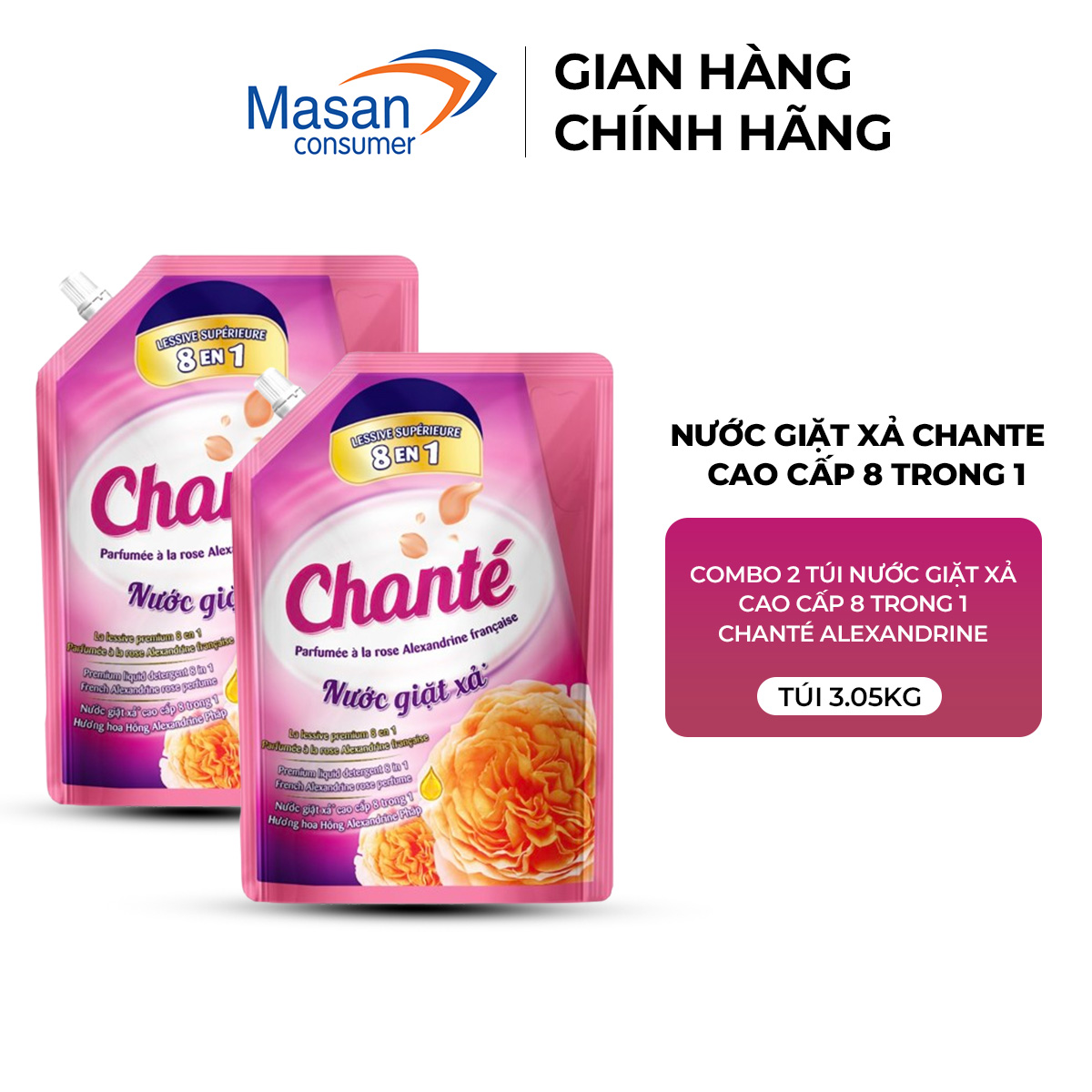 Combo 2 Nước Giặt Xả Chanté Cao Cấp 8 Trong 1 Túi X 3.4Kg/3.05KG