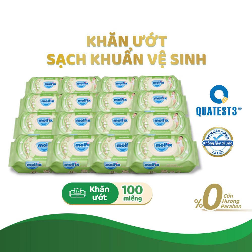 Thùng 12 gói Khăn ướt Molfix Sạch khuẩn gói 100 miếng