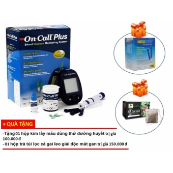 Bộ 1 Máy Đo Đường Huyết Oncall Plus Và 2 Hộp Que Thử + Tặng Hộp Kim Lấy Máu Dùng Thử Đường Huyết+ Hộp Trà Túi Lọc Cà Gai Leo Giải Độc Mát Gan