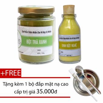 Combo Bột Trà Xanh 100G + Tinh Bột Nghệ 50G Nguyên Chất Bảo Nam + Tặng Bộ Pha Chế Đắp Mặt Nạ - Chăm Sóc Da Mặt