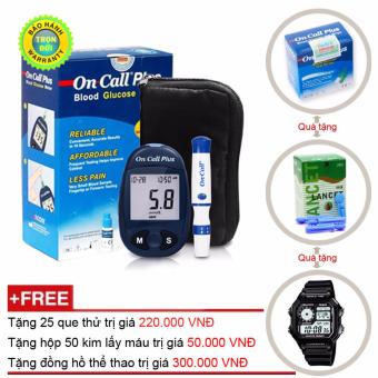 Máy Đo Đường Huyết Acon On Call Plus + Tặng Hộp 25 Que Thử + Hộp 50 Kim Chích Máu Và Đồng Hồ Thể Thao Nam