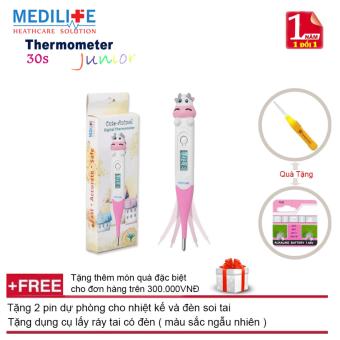 Nhiệt Kế Điện Tử Đầu Mềm Cao Cấp Medilife Junior Cows + Tặng Dụng Cụ Lấy Ráy Tai Có Đèn Và Tặng Thêm 2 Pin Dự Phòng Cho Nhiệt Kế Và Đèn Soi Tai