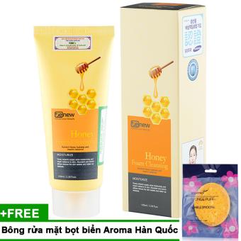 Sữa Rửa Mặt Mật Ong Trắng Da Giảm Mụn Honey Foam Cleansing Hàn Quốc 100Ml + Bông Rửa Mặt Bọt Biển Massage Aroma Sponge Puff Hàn Quốc 7G - Hàng Chính Hãng