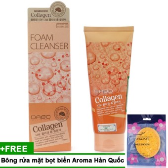 Sữa Rửa Mặt Tái Tạo Da Collagen Cao Cấp Hàn Quốc 180Ml + Bông Rửa Mặt Bọt Biển Massage Aroma Sponge Puff Hàn Quốc 7G - Hàng Chính Hãng