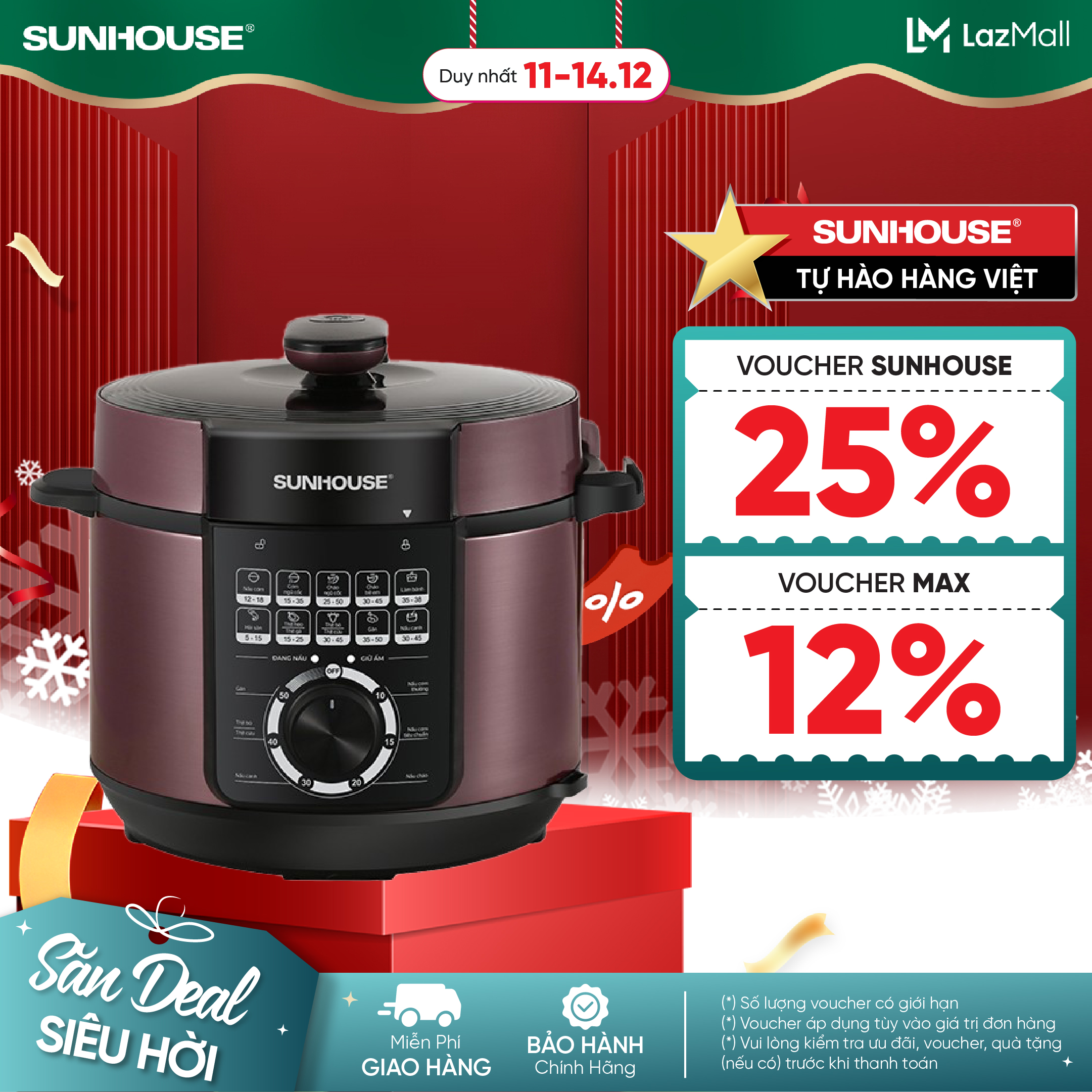 Nồi áp suất điện SUNHOUSE SHD1657 đa năng  6L - Công suất 1000W -  Bảo hành 12 tháng - Hàng Chính Hã