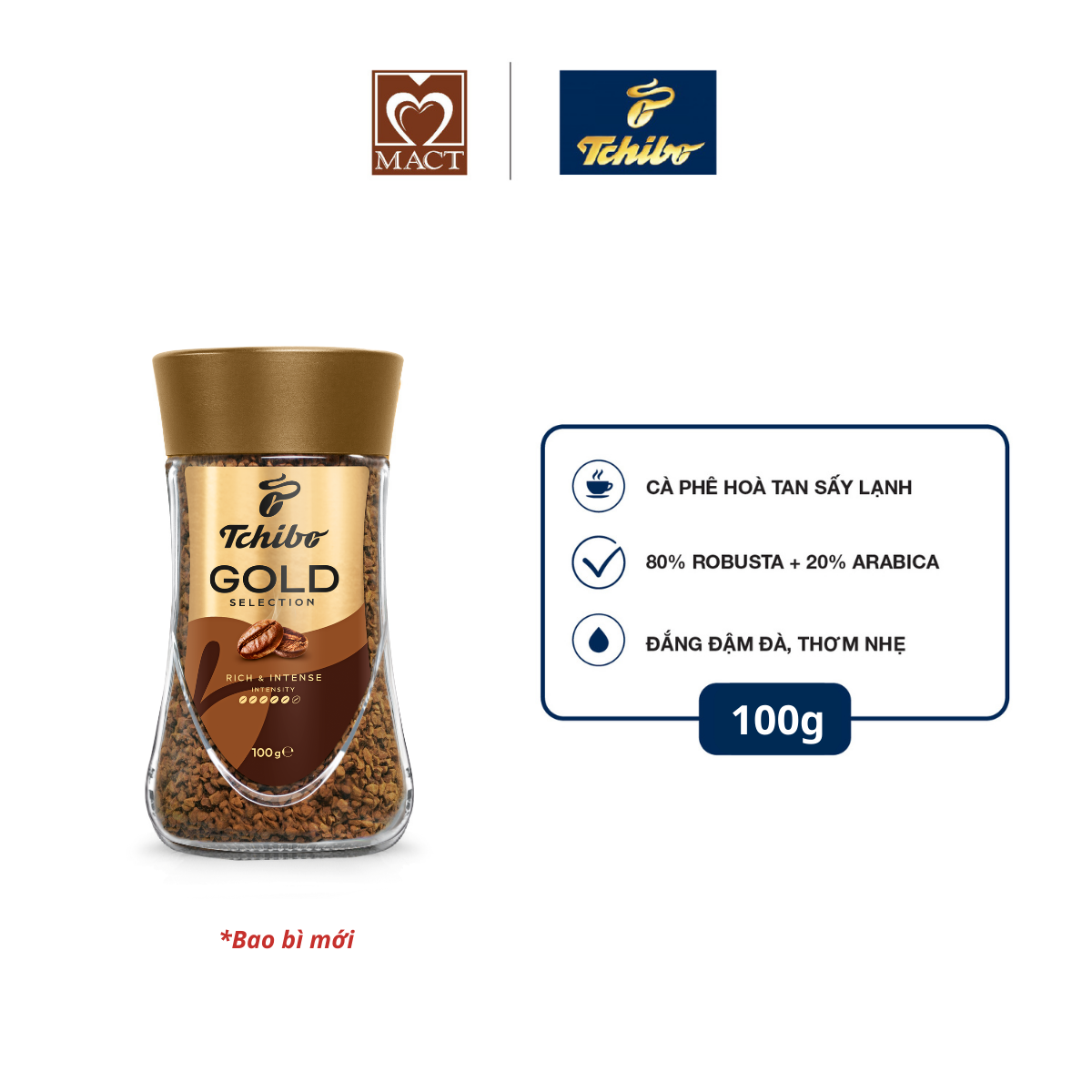Cà phê hòa tan TCHIBO GOLD - 80% Robusta 20% Arabica - Vị đắng đậm và thơm nhẹ