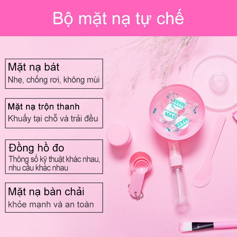[Hcm]【Kiss Belle Shop】Bộ Dụng Cụ Đắp Mặt Nạ - Combo 9 Món Đắp Mặt Nạ - Chai Xịt X1 + Lọ Kem X1 + Bát Mặt Nạ X1 + Nắp Bát X1 + Chổi Mặt Nạ X1 + Que Khuấy X1 + Thìa X3