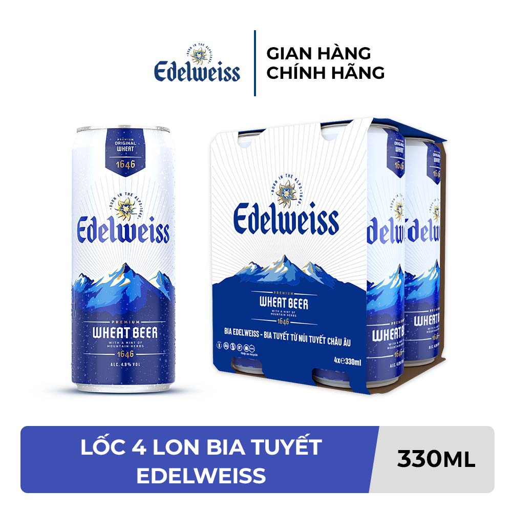 Lốc 4 lon Bia Tuyết - Edelweiss 330ml/lon