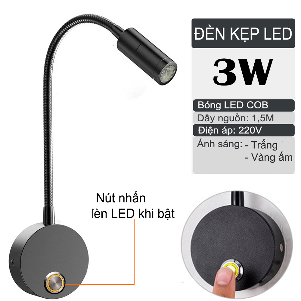 Đèn đọc sách đầu giường 220V Đèn trang trí gắn tường Bóng Led rọi điểm 3W - DW002