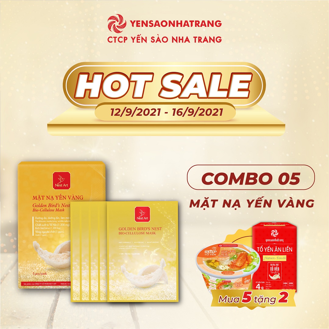 [Tặng Súp Cá Hồi + Tổ Yến Ăn Liền Hạt Sen Táo Đỏ] Hộp 5 Mặt Nạ Yến Vàng Nest Art Bio Cellulose Mask 25Ml/Miếng