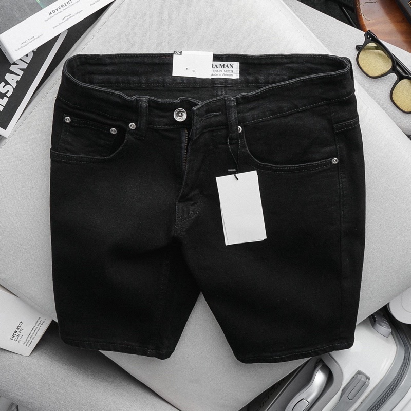Quần short jean nam đen size đại co giãn Jean Nam big size đến 120kg slim ôm nhẹ