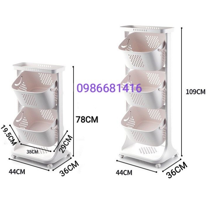 Kệ đựng đồ 4 tầng đa năng 5567 Rổ đựng quần áo 3 tầng có bánh xe nhựa Việt Nhật nhựa việt nhật