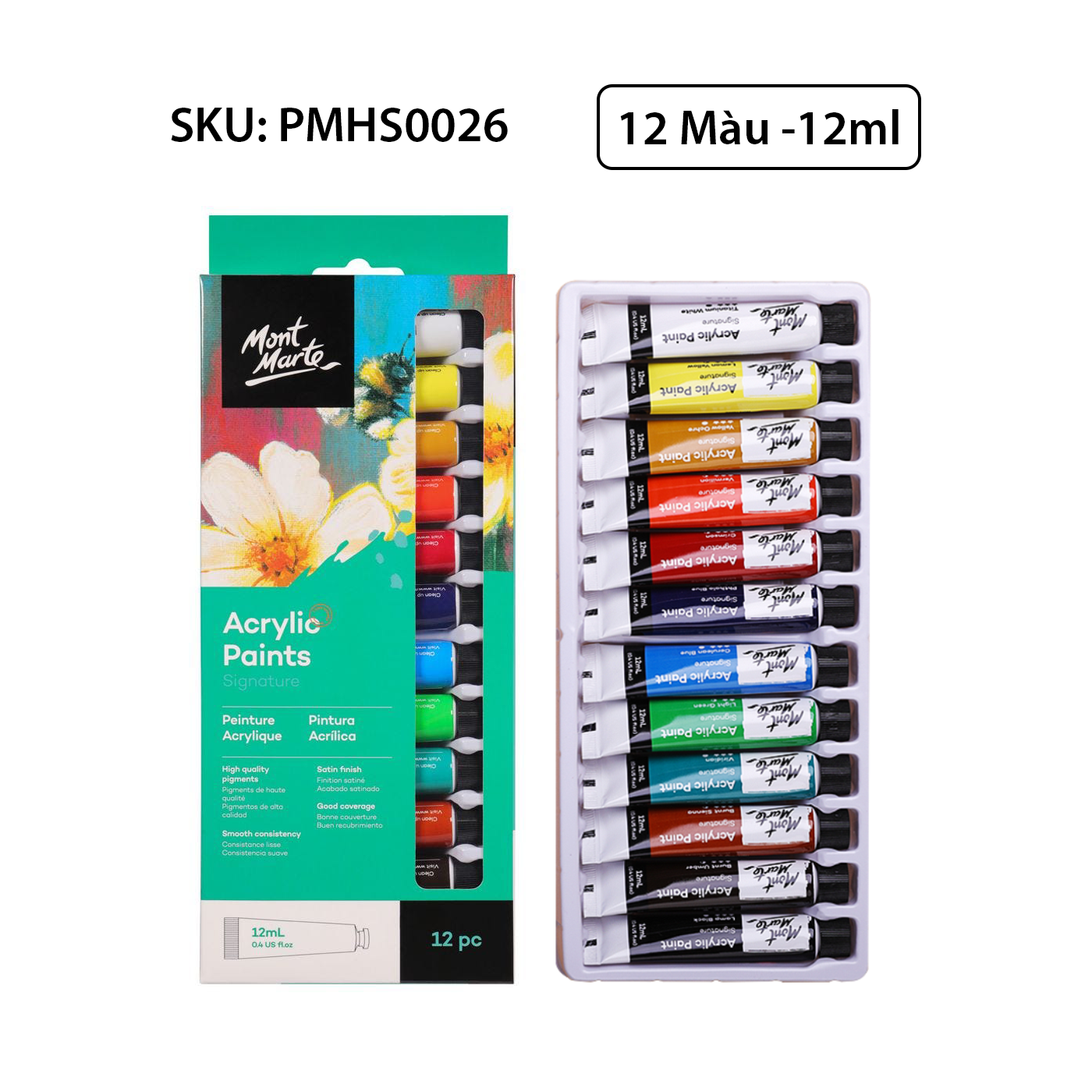 [Giao Hỏa Tốc] Bộ Màu Acrylic Mont Marte 12/18/24 Màu x 12ml - Acrylic Paints Signature - PMHS0026/PMHS0033/PMHS0034