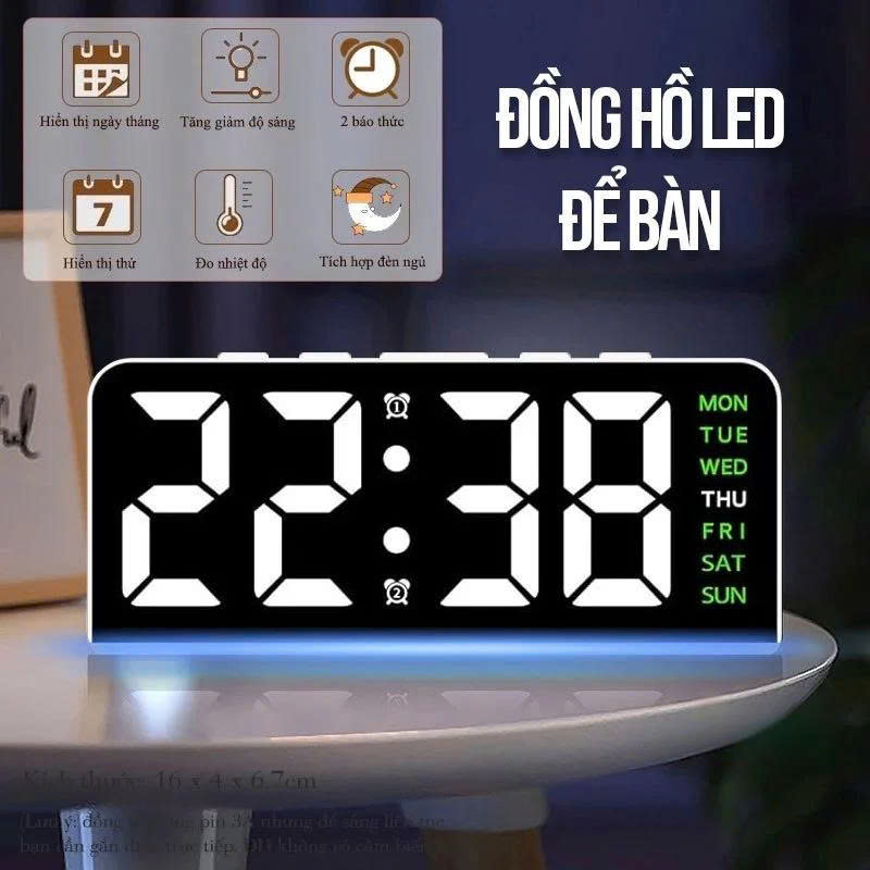 Đồng Hồ Báo Thức LED Điện Tử Đa Năng Hiển Thị Nhiệt Độ Ngày Giờ Chuông Báo Đèn Nền Đổi Màu