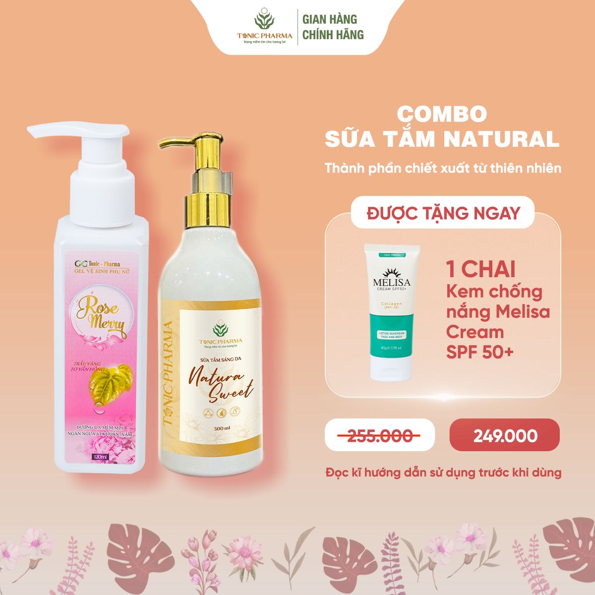 Combo Sữa tắm sáng da Natura Sweet 300ml + Dung dịch vệ sinh nữ  Rose Merry 120ml - Kem chống nắng n