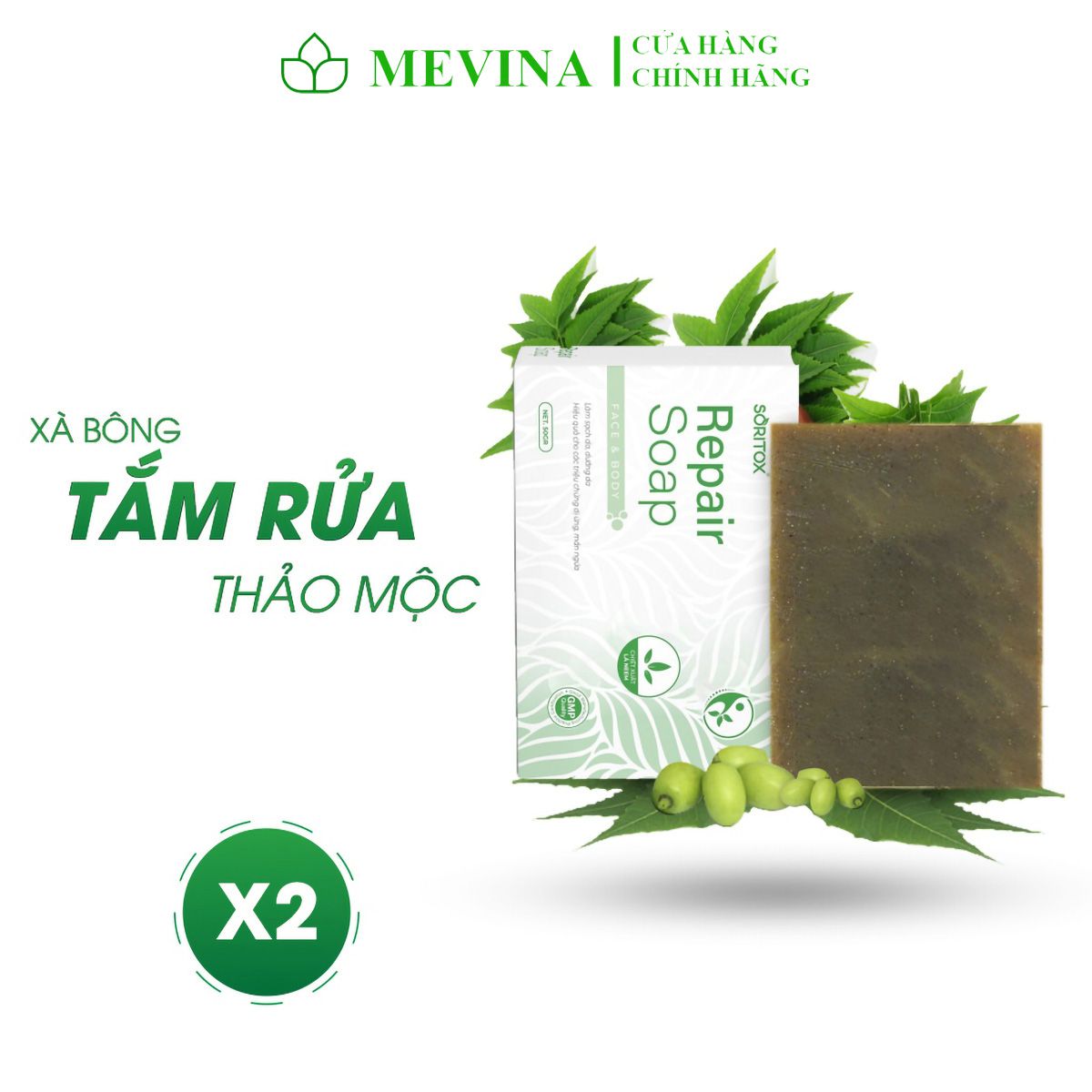 Xà Bông Tắm Thảo Mộc Soritox 130GR Xà Phòng Thảo Dược Chăm Sóc Da Mờ Thâm Sạch Mụn Với Tinh Chất Lá 