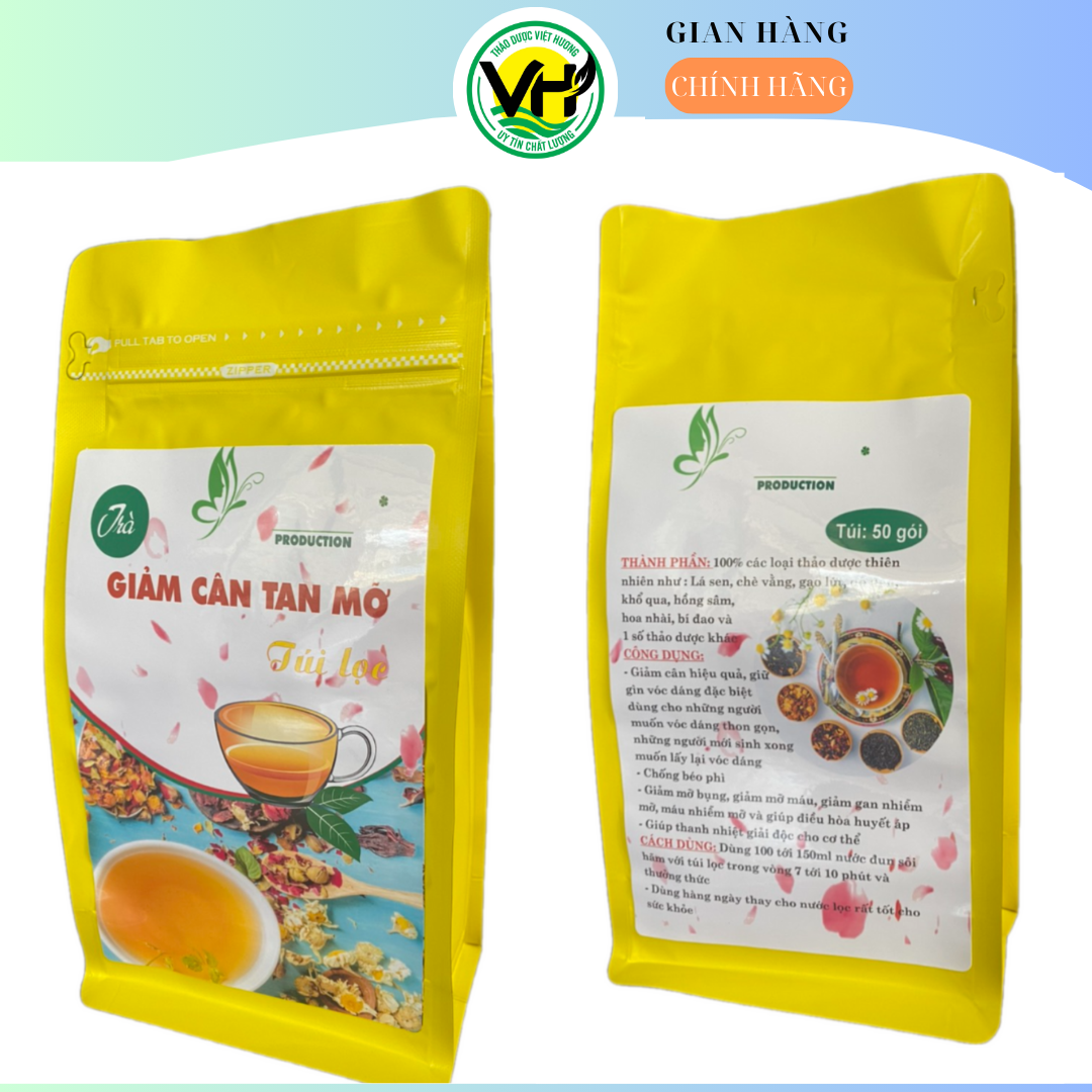 Trà giảm cân tan mỡ 50 túi lọc lá sen gạo lứt đỗ đen khổ qua bí đao hồng sâm