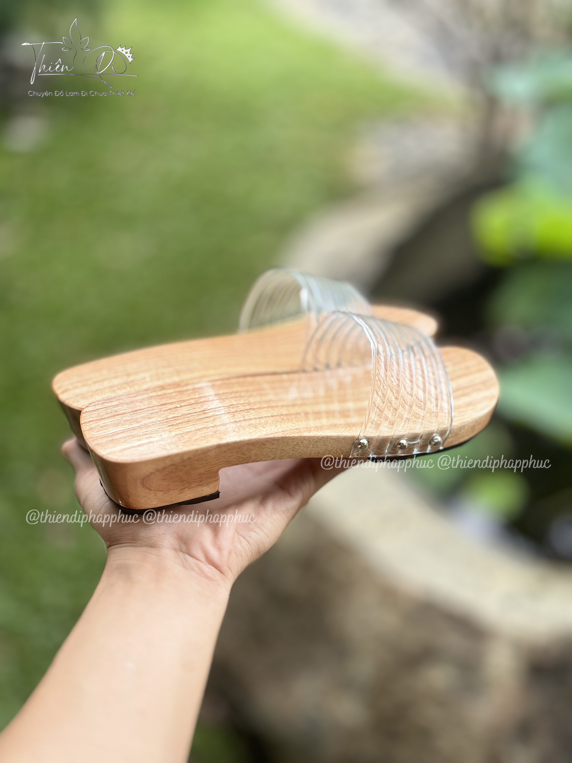 Dép guốc gỗ mộc nữ truyền thống đế 3 phân 2 phân Thiên Di dùng để đi lễ chùa quai nhung nhựa xỏ ngón