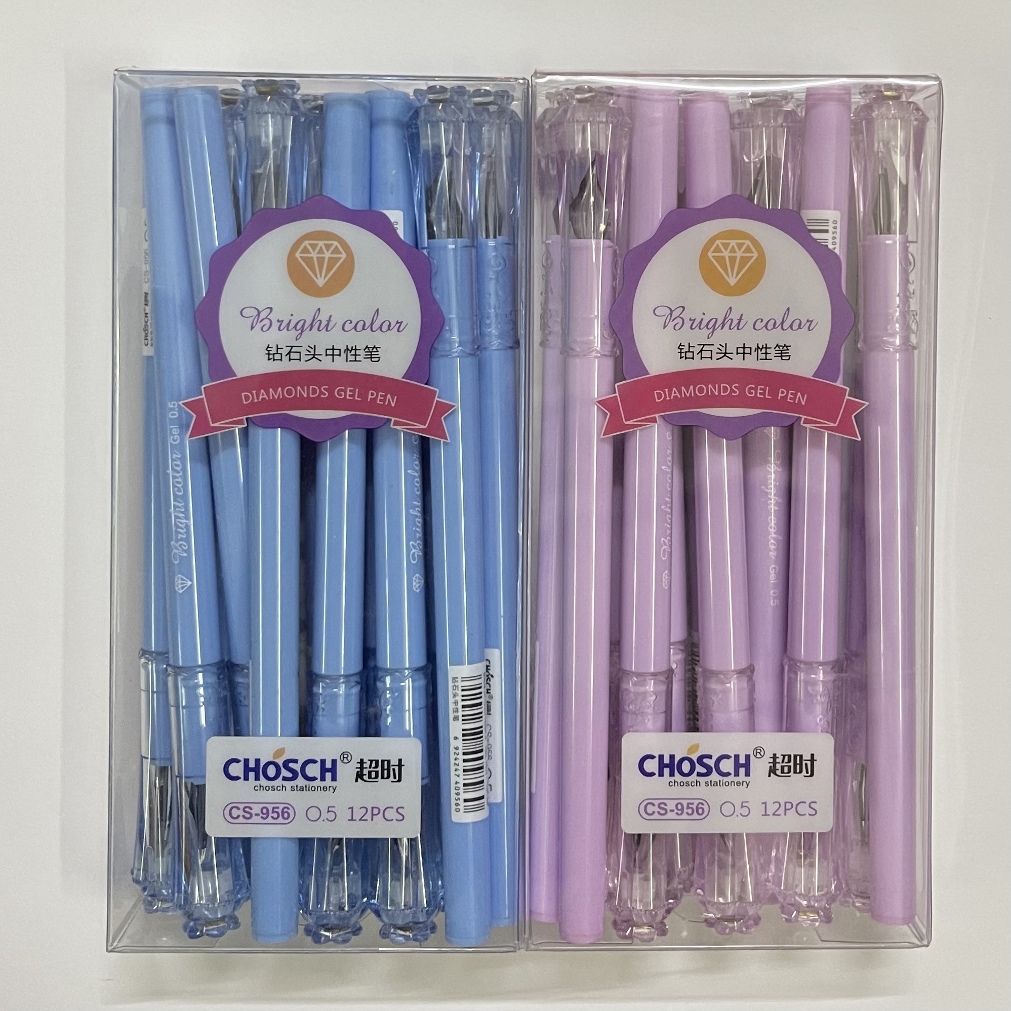 12 CÂY BÚT GEL TÍM NGÒI KIM CƯƠNG 956 XANH-TÍM+( ĐẦU BI 0.5MM)