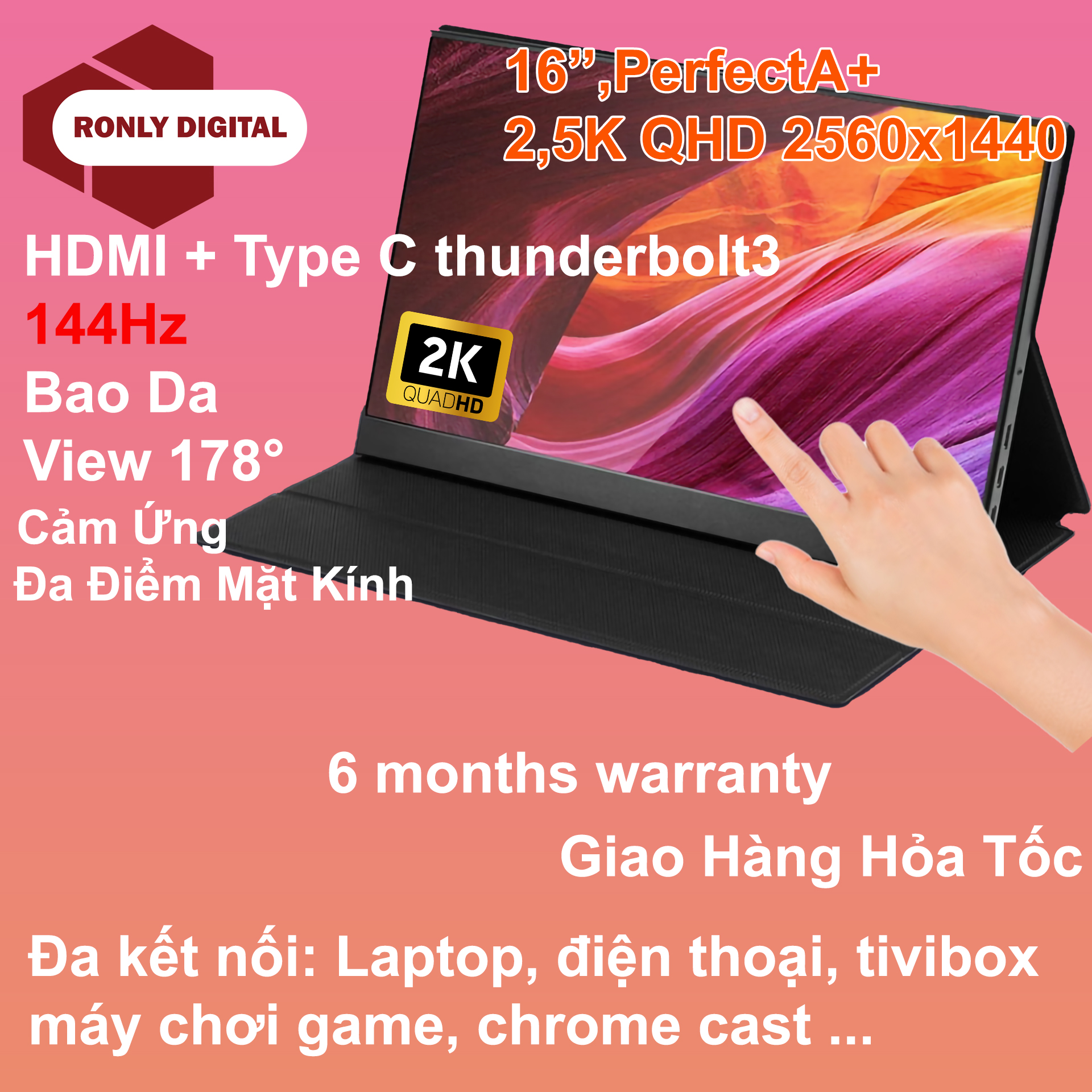 Màn hình di động 13.3 14 15.6 inch cảm ứng đa điểm Full HD đến 2K tiêu chuẩn châu âu kết nối HD