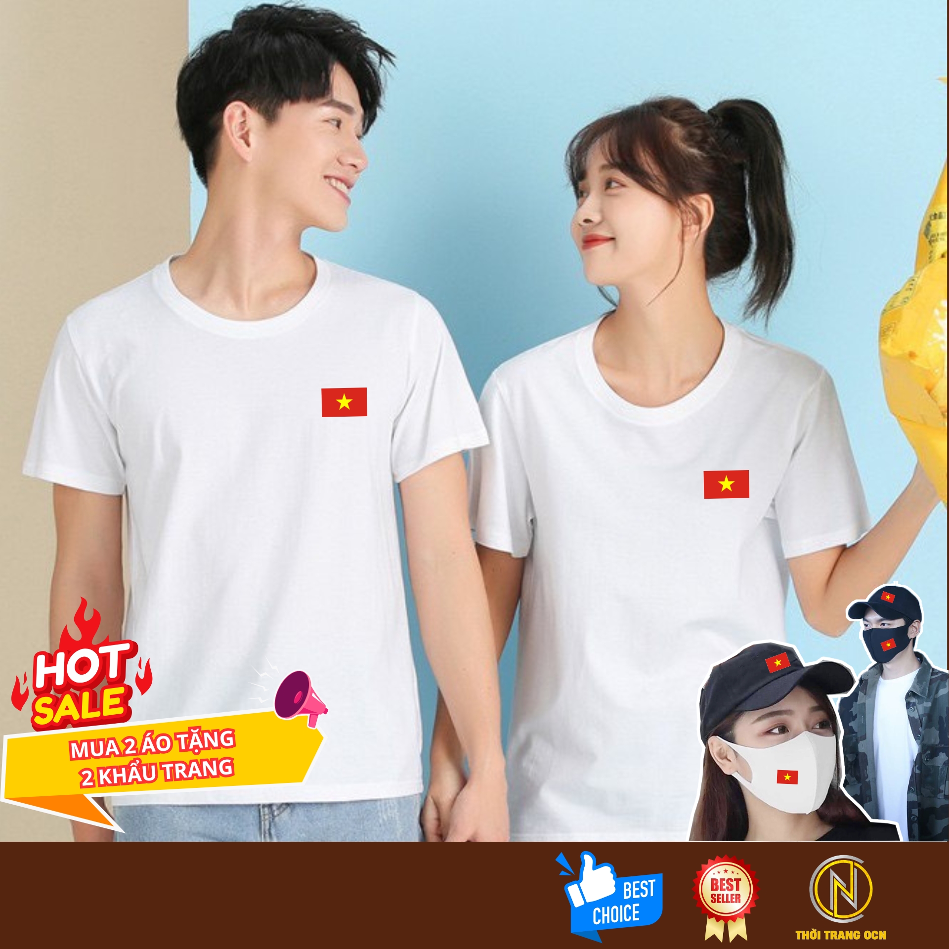 Áo Thun Cotton cờ đỏ sao vàng Việt Nam cổ tròn Nam Nữ Thời Trang OCN Mua là có quà
