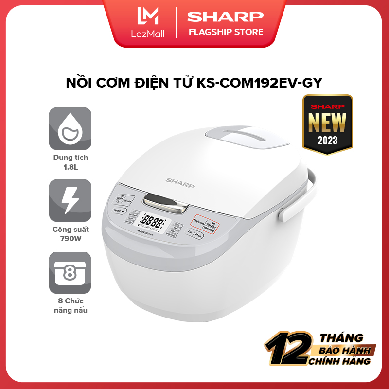 [Hàng mới về 2023] Nồi Cơm Điện Tử Sharp KS-COM192EV-GY 1.8L [8 Chức năng nấu Màn hình LCD Lòng nồi 3 lớp] - Hàng Chính Hãng Uy Tín Bảo Hành 12 tháng