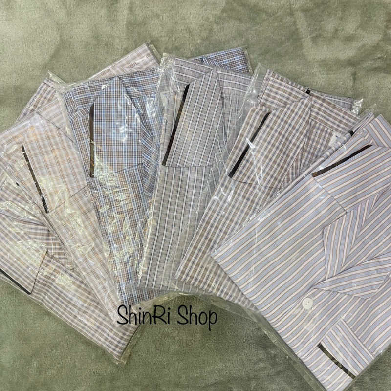Bộ ngủ nam pijama trung niên kẻ sọc caro tay dài và tay ngắn chất vải kate mềm mát