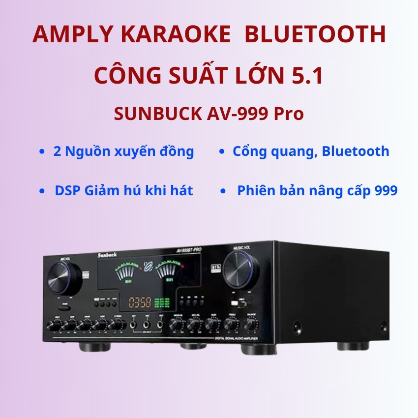 Amply karaoke bluetooth công suất lớn Sunbuck AV-999BT Công suất 900w Sunbuck-KA 890 ông suất1000w B