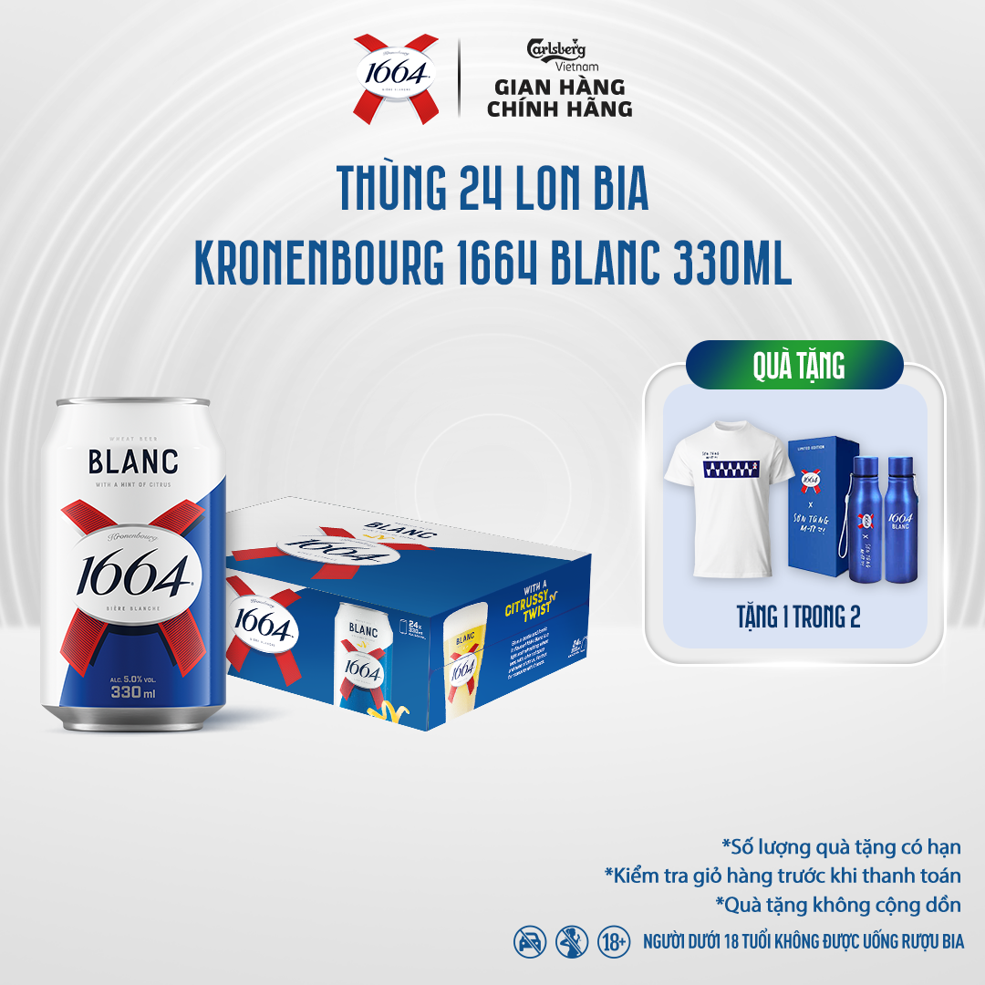Thùng 24 lon Bia Pháp Kronenbourg 1664 Blanc (330ml/lon) - Độ cồn 5%