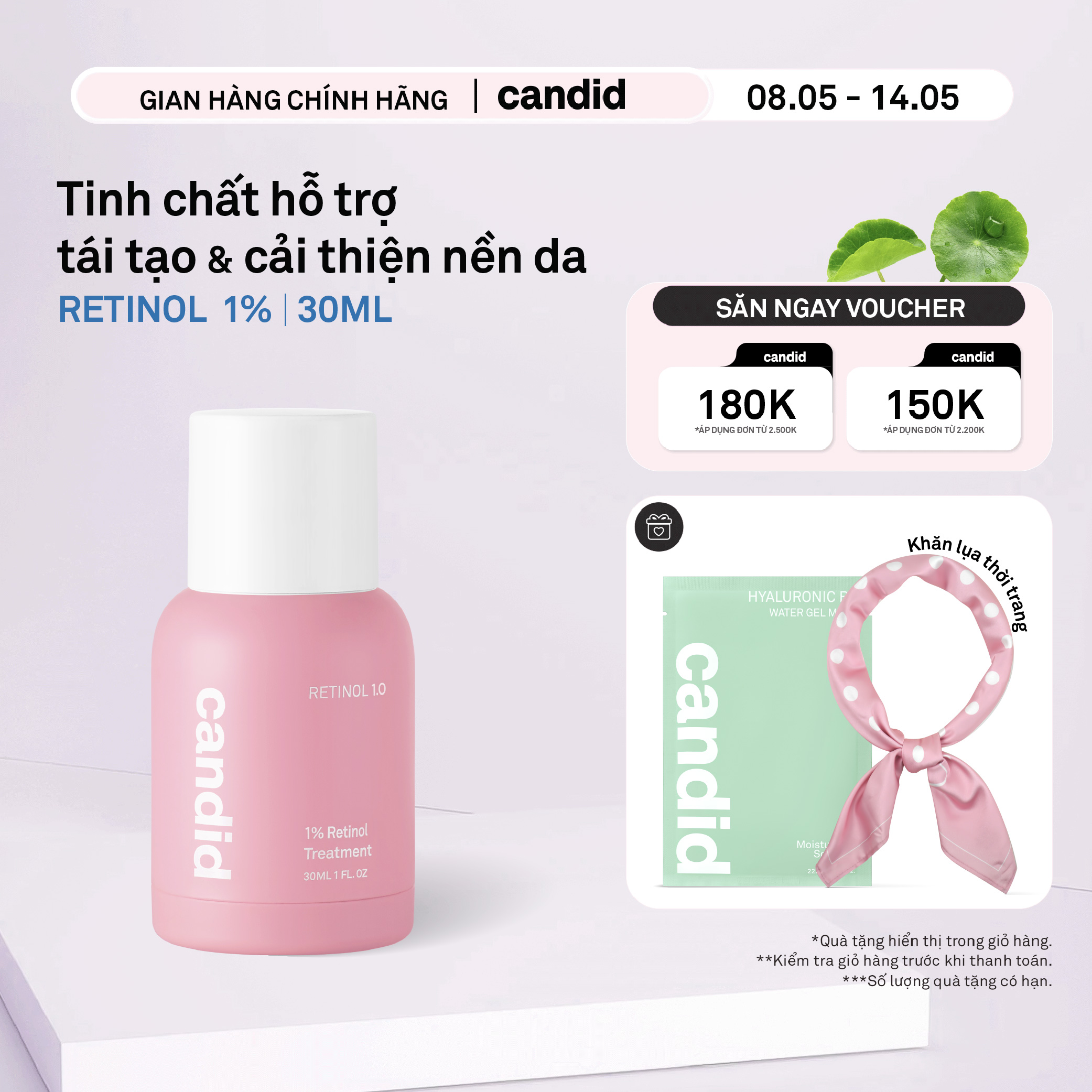 Hoạt chất Retinol 1% hỗ trợ cải thiện nền da Candid 1% Retinol Treatment 30ml