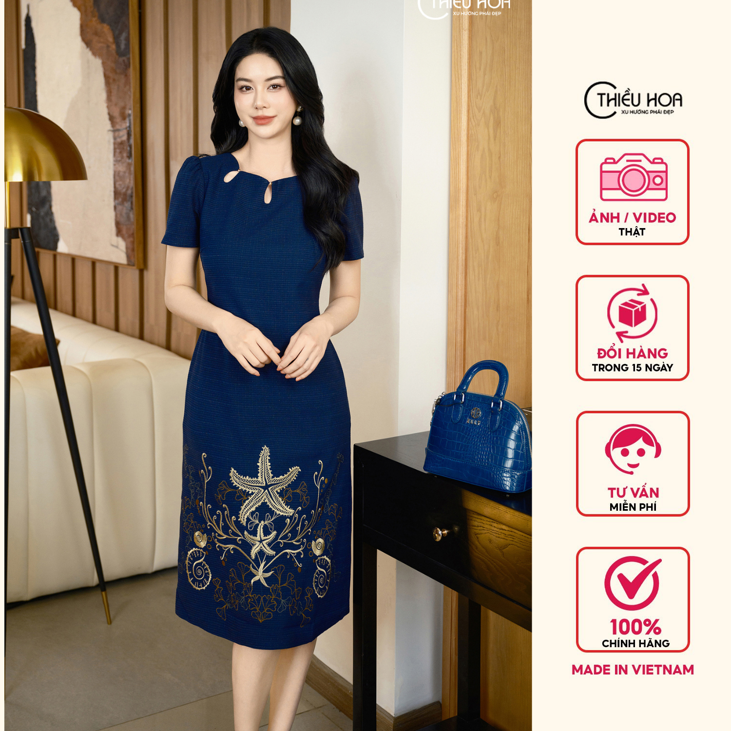 Đầm thiết kế sang trọng chất liệu vải dệt cao cấp DD4L0959 Thời trang Thiều Hoa
