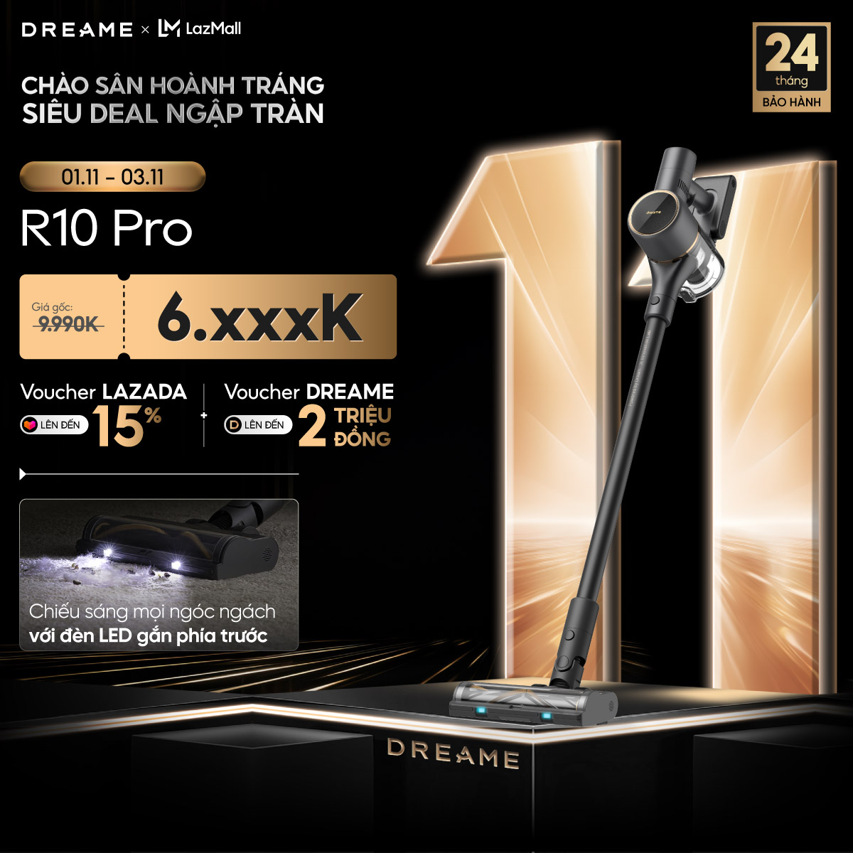 Máy hút bụi cầm tay không dây Dreame R10 Pro - Bản Quốc tế - Bảo hành 24 tháng