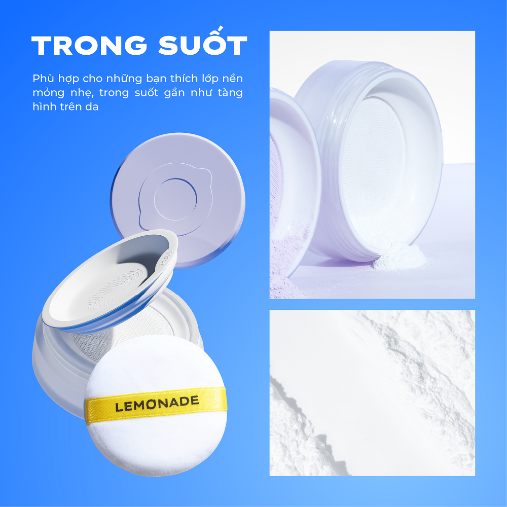 Combo Phấn phủ mỏng nhẹ kiềm dầu thuần chay chống nắng Lemonade Supermatte No Makeup Loose Powder 9g